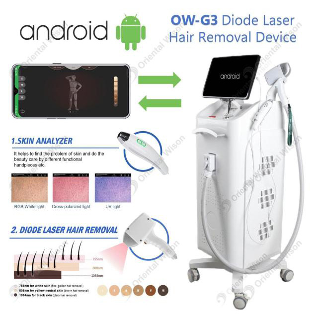Máquina de depilación láser de diodo del sistema Android con analizador de piel